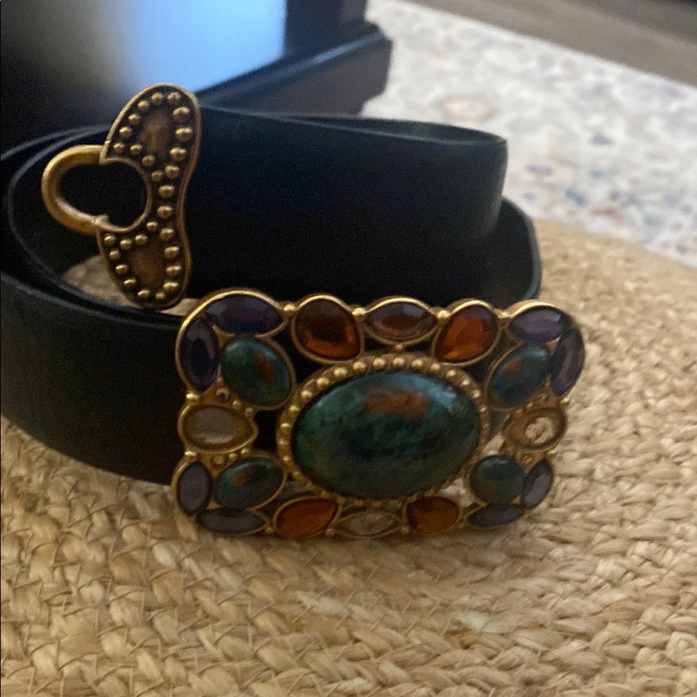 Chico's Black and Gold Belt with Ornate Buckle